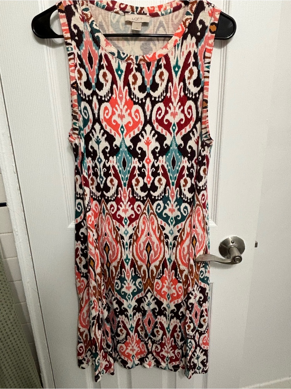LOFT Coral Teal Black Multi-Pattern Sleeveless Maxi Dress
